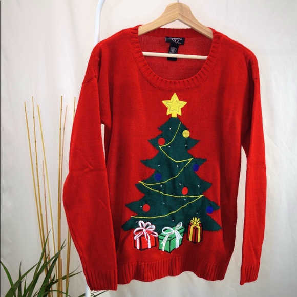 Hooked Up by IOT Sweaters - Red Christmas Tree Sweater.